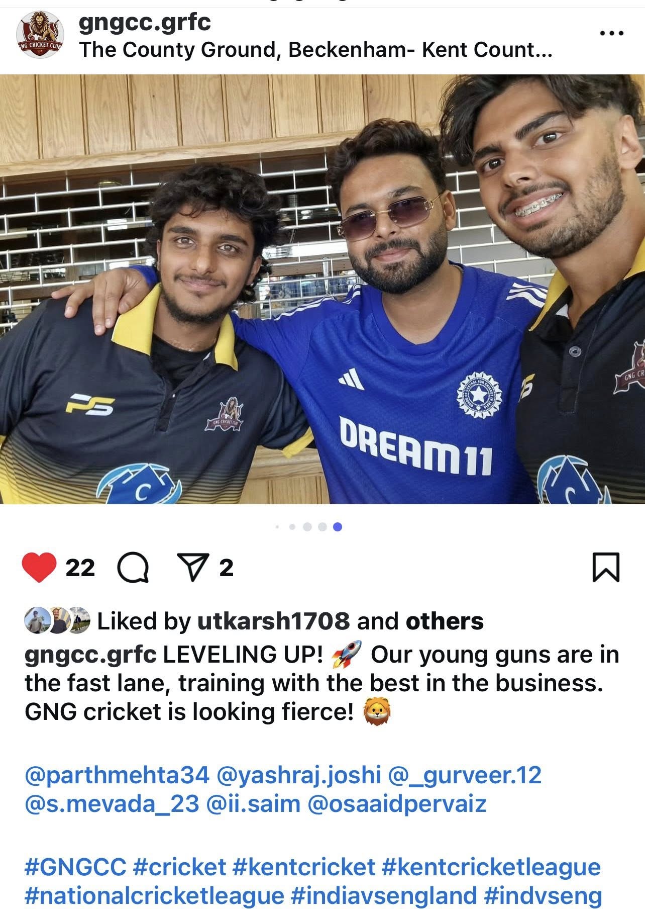 GNG CC players with Rishabh Pant